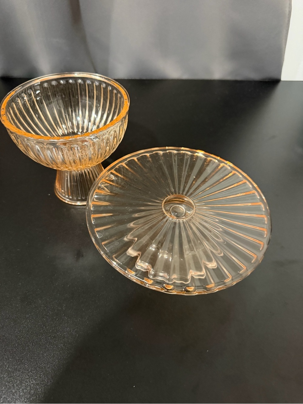 Amber Glass Dessert Pedestal & Bowl Set - Elegant Home Dining
